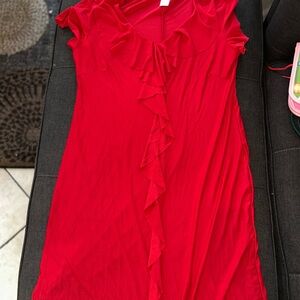 Elegant Red Ruffled V Neck Dress